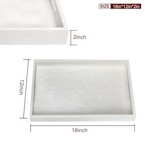 18 x 12 inches Leather Ottoman Serving Tray with Hole Handles, Rectangle Modern Service Tray for Living Room, Coffee Table, Bed, Tea, Food, Butler Countertop, Kitchen, Dinner, Picnic (White) - color: White, size: 18" x 12" x 2"