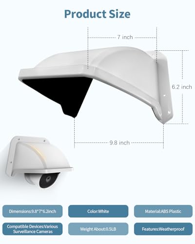 Universal Security Camera Sun Rain Cover Shield, Backup Camera Shield - size: ABS White Camera Cover