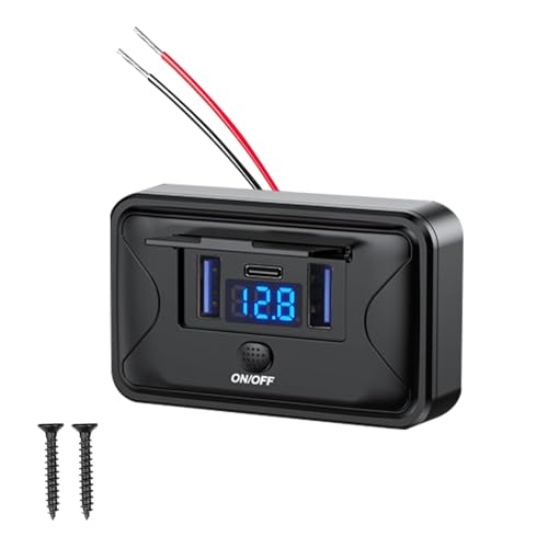 12V USB Outlet 72W Panel Mount PD+QC Fast Charger Voltmeter Switch Marine - size: Dual QC+PD