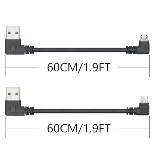 1Pair 90 Degree Micro USB Power Data Cable 1.9FT, 5V/1.5 A, 480 Mbps Data - style: USB A Left Angle to Micro USB Left & Right Angle - 1Pair(2Pcs)