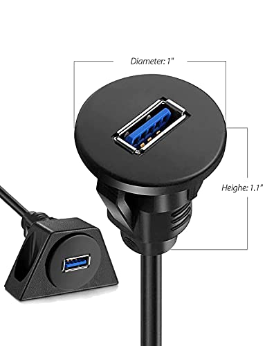Small USB 3.0 Male to Female AUX Flush Panel Mount Extension Cable for Car Truck Boat Motorcycle Dashboard 3ft (Pack of 5) - size: 3 feet (Pack of 5)