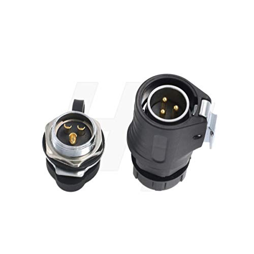 HangTon LP20 3 Pin Aviation Circular Connector Quick Disconnect 30 Amp Power Bulkhead Male Cable Plug Female Panel Socket (Rear-nut Mount) - color: Rear mount, size: 3-pin