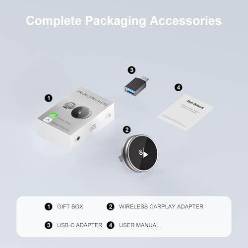 2-in-1 Wireless CarPlay Adapter for iPhone & Android Device, CarPlay Dongle Convert Wired to Wireless, Bluetooth & Wi-Fi, Plug & Play, Zero Latency, Compatible with USB/USB-C (Silver) - color: Silver