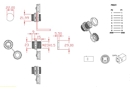10PCS Panel Mounting Shielded CAT6 RJ45 Waterproof Connector - size: 10 Pieces CAT6