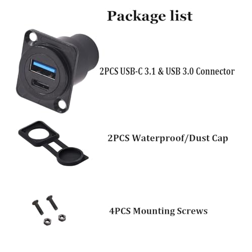 PENGLIN 2PCS Dual USB Panel Mount Adapter, USB-C 3.1 & USB 3.0 Data Socket - color: Black, size: 2PCS