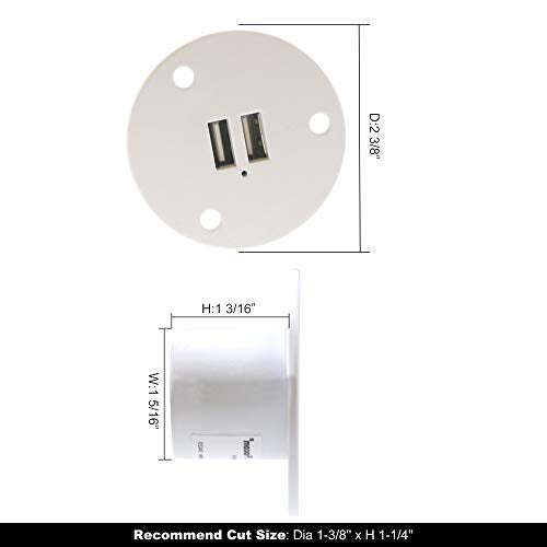 Facon 12V RV USB Charger Socket, QC 3.0 Quick Charger Dual USB Outlet, Wall Mount RV USB Charging Port, for Trailer Camper Boat Marine Motorhome (White) - color: White Dual USB- QC 3.0 Quick Charger