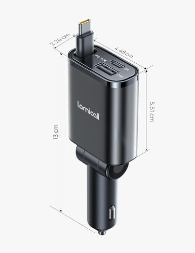 Lamicall Retractable Car Charger USB C 57W Charging for iPhone 17 16 15 - color: Upgrade-Black