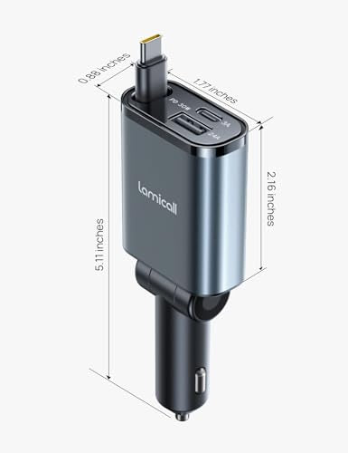 Lamicall Retractable Car Charger USB C 57W Charging for iPhone 17 16 15 - color: Dark grey