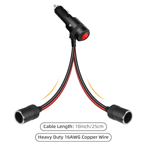 GELRHONR Cigarette Lighter Splitter 2 Socket, 12V Double Cigarette Lighter Adapter, 18AWG Dual Cigarette Lighters Extension Cord with 15A Fuse (1 to 2) - size: 0.2M, style: 1 to 2