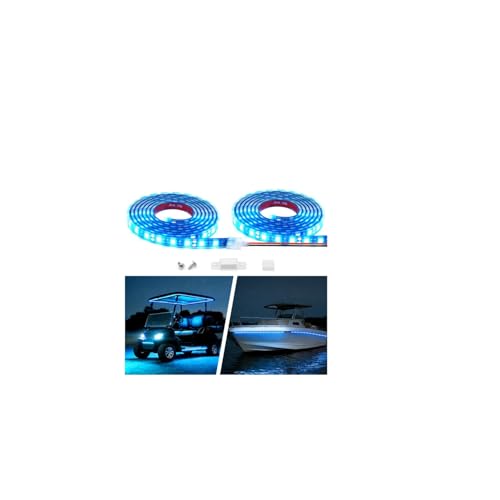 12V Marine Boat LED Light Strip Super Bright, 2 Pack 6.56FT IP68 Fully Waterproof RV Front Cap Lights, Golf Cart Underglow Roof Lights Strip for Truck ATV UTV SUV Car Pickup Trailer, Cuttable, Blue - color: Blue, size: 6.56FT