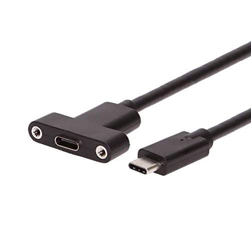 Coolgear USB 3.2 Gen 2 Type-C Male to Female Panel Mount Extension Cable - 8 inch - 10Gbps - 3A Charging - Shielded - size: 8 inch