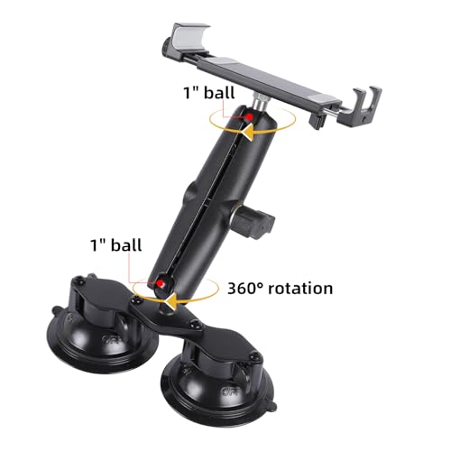 Aluminum Tablet Holder with Dual Suction Cup Base for Car/Boat Windshield, Tablet Stand Fits iPad Air 13" M2 (2024), iPad Pro 12.9" and other 4.7-15" Tablets, Mount on Window Bathroom Mirror - size: Metal Clip with Dual Suction Cup