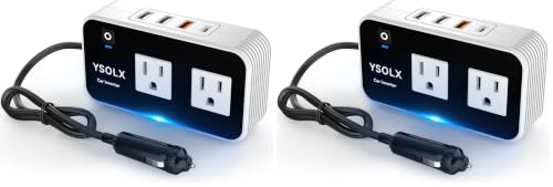YSOLX 200W Car Power Inverter 12V to 110V for Vehicles, Car Plug Adapter Outlet with 4 USB Fast Charger, Car Charger Cigarette Lighter Adapter for Phone, Laptop on Road Trip (Pack of 2) - size: 200W (Pack of 2)