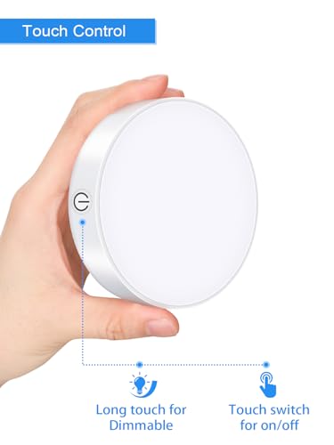 WILLED 3000K Dimmable Touch Lights, Battery Rechargeable Tap Lights, Magnet Stick on Closet Light, Portable LED Puck Night Lights for Cabinet, Wardrobe, Counter, Kitchen, Bedroom (2 Pack) - color: White