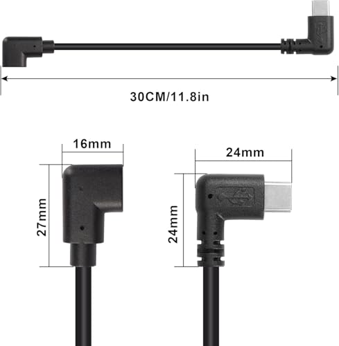 GINTOOYUN USB C Extension Cable, Right Angle Male to Female, 0.3m, Black, Supports PD60W Fast Charging, Compatible with Laptops, Tablets, Mobile Phones