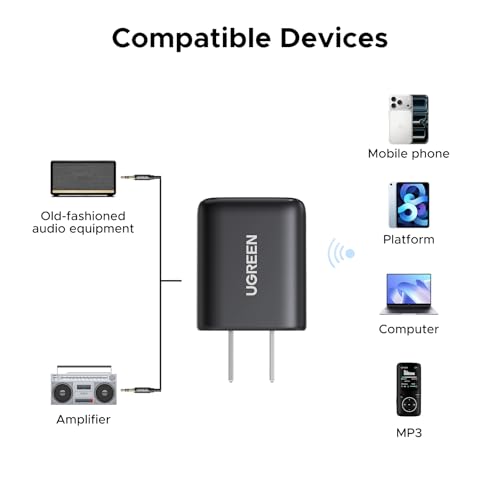UGREEN Bluetooth 6.0 LDAC Audio Adapter for TV Home Speakers, High-Resolution Wireless Audio Bluetooth Receiver, Add Bluetooth Wireless to AUX/RCA Stereo Systems, Plug & Play and Dual Device Pairing