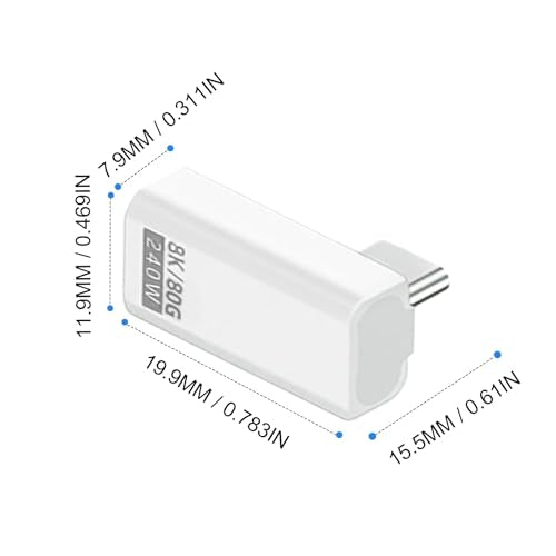 Danfetsoy 90 Degree USB C Adapter 80Gbps, 240W USB C 90 Degree Adapter Thunderbolt 5 Right Angle Type C Extender Coupler Connector for MacBook, Laptop, Tablet, VR, Camera, Smartphone, (White 2pack)