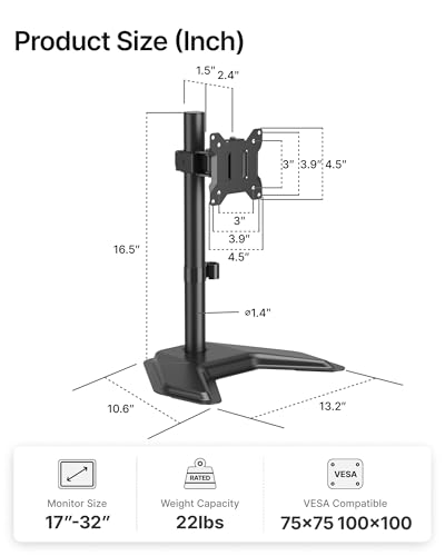 monTEK Freestanding Single Monitor Stand for 17-32" Screens, 22 lbs - size: Single Monitor