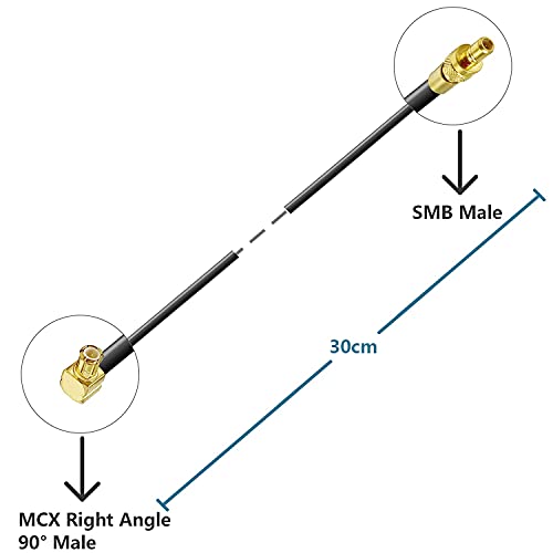 SMB Plug to MCX Plug Right-Angled Adapter Cable MCX Cable RG174 30 CM Antenna Extension Cable Compatible with FM/AM - size: SMB Plug to MCX Plug Right-angled