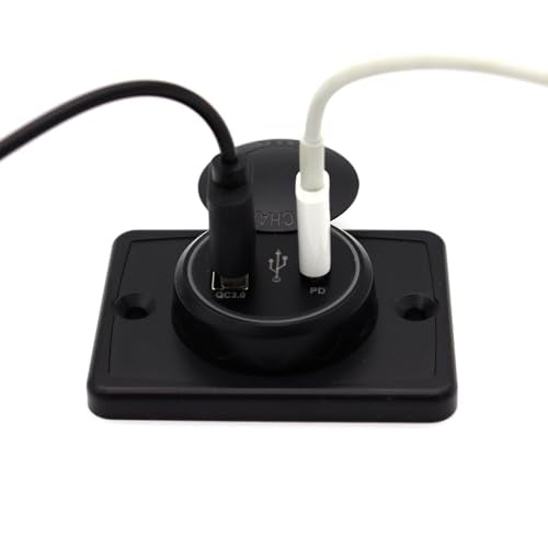 48W Fast Charger Panel for Car Boat, 30W PD+18W QC3.0 Quick Charge USB-C & USB-A Ports, Universal 12V/24V Waterproof Charging Hub, Automotive Marine Adapter for Phone, Tablet, Laptop