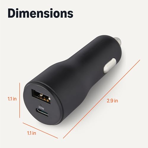 Amazon Basics USB-C Car Charger, 32W Fast Charging Automobile Cell Phone Adapter, Dual-Port (20W USB-C + 12W USB-A) with 3-Ft Cable, Compatible with iPhone, Samsung, iPad & MacBook Air, Black - size: 32W, style: USB A+USB C (with USB C cable)