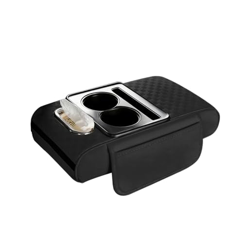 Car Center Console Armrest Pillow, 5-in-1 Armrest Box Cover with Cup Phone Holder & Storage Pocket Tissue Box, Multifunctional Auto Middle Console Arm Rest Protector, Universal Fit (Black) - color: Black