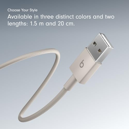 Beats USB-A to USB-C Woven Cable Fast Charging Durable and Tangle-Free Design Compatible Charger for Apple & Android Devices (1.5 m, 5 ft) - Surge Stone - color: Surge Stone, size: 5 ft, style: USB-A to USB-C