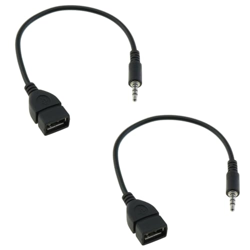 DGZZI 2PCS Black USB to 3.5mm AUX Male Plug Car Audio Cable Auxiliary Adapter Conversion Cord Connector Data Line