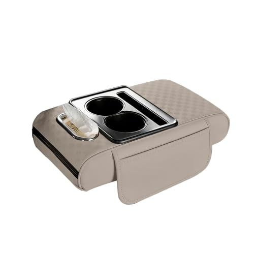 Car Center Console Armrest Pillow, 5-in-1 Armrest Box Cover with Cup Phone Holder & Storage Pocket Tissue Box, Multifunctional Auto Middle Console Arm Rest Protector, Universal Fit (White) - color: White