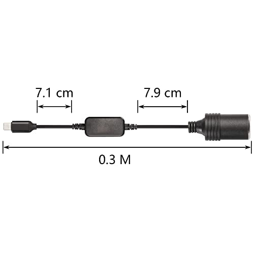 CERRXIAN 1ft USB C Male to 12V 8W Cigarette Lighter Socket Adapter Power Cable for Dash Cam, GPS, Car Led Light Strips - 2PCS - size: 2Pack