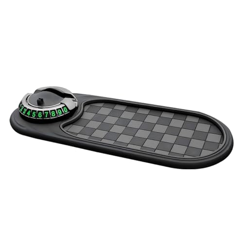 HZEL Car Dash Anti-Slip Pad, 3 in 1 Rotating Vehicle Dashboard Mat with Temporary Parking Number, Anti-Shake Auto Phone Sunglasses Keys Holder Organizer Pad, Universal Fit (Black/Gray) - color: Black/Gray