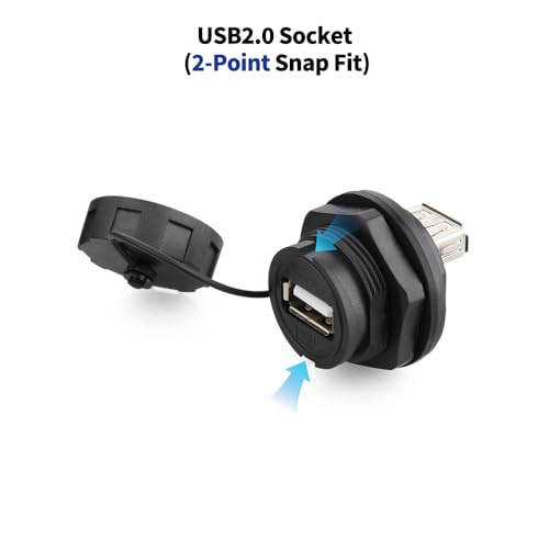 CNLINKO YU Series USB2.0 Panel Mount Socket IP67 Waterproof USB Socket Female Panel Mount Socket - size: 0M, style: USB2.0 Socket (2-Point Snap Fit)