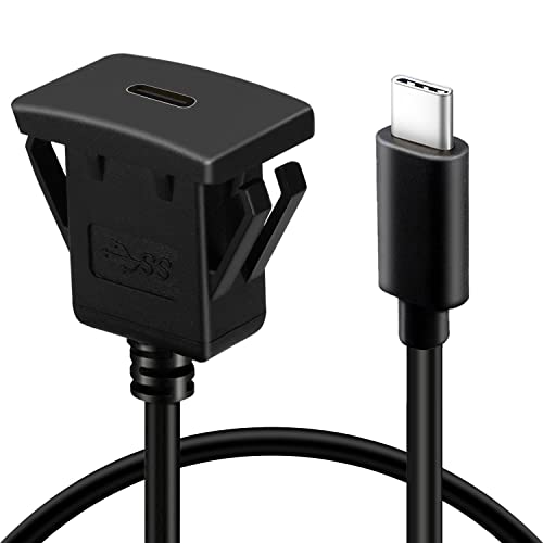 Square Type C 3.1 Car Flush Mount Cable USB C 3.1 Panel Mount Male to Female Extension Cable for Car Truck Boat Motorcycle Dashboard 3ft
