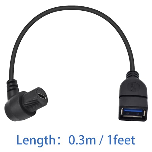 Duttek USB 3.0 to Type C Waterproof Extension Cable, Flush Mount, 1FT/30CM, for Car, Boat, Motorcycle - style: 90 Degree USB C Female to USB Female