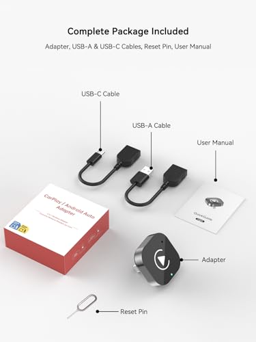 Wireless CarPlay & Android Auto Adapter, 2-in-1 Wireless CarPlay Adapter for Factory Wired CarPlay and Android Auto Cars, 5GHz WiFi, Bluetooth 5.0, Auto Connect, Plug and Play, OEM Control - color: Gloss Black