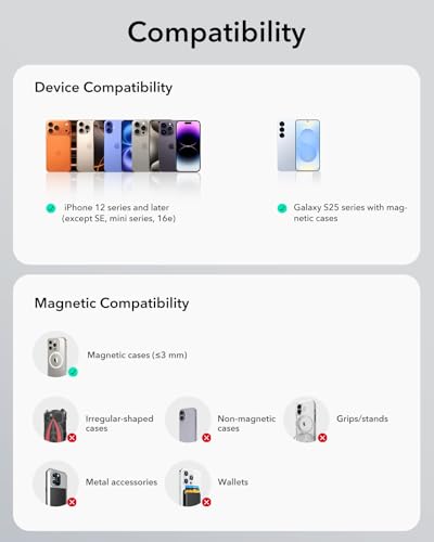 ESR for 15W MagSafe Car Mount Charger for iPhone 17-12, Samsung Galaxy S26