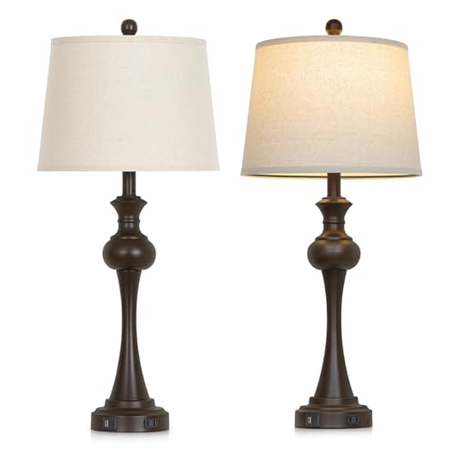 CINSARY Brown Table Lamps Set of 2, 29" Bedside Lamps with USB C+A - color: Brown-Set of 2