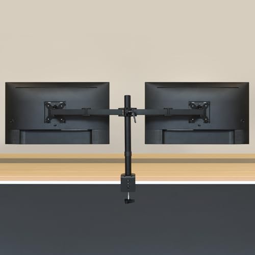 Amazon Basics Adjustable Dual Monitor Desk Mount, Supports up to 32 inch Monitors and 22 lbs per Arm, Adjustable Tension, VESA 75x75/100x100, Black - size: Dual, style: AdjustableMonitorArm