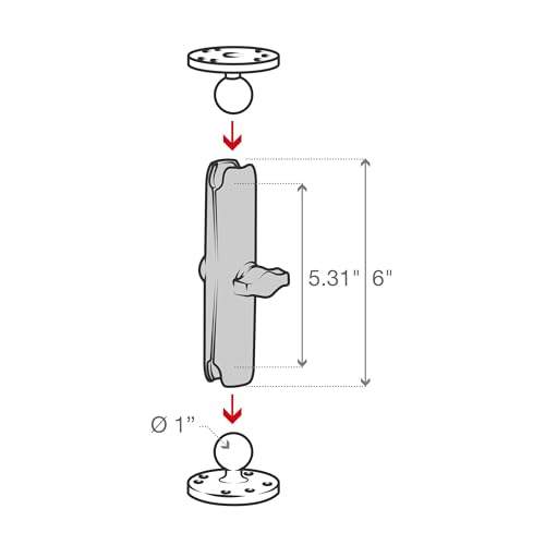 RAM Mounts Double Socket Long (6") Arm, Heavy-Duty Articulating Connector for Secure Mounting Compatible with B-Size 1" Ball Components RAM-B-201U-C (Pack of 4) - size: 6 in. (Pack of 4)