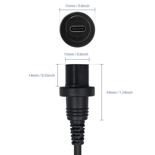 Duttek USB Type C to USB3.0 Panel Flush Waterproof Cable, USB 3.0 Female to Type C 3.0 Female Car Mount Dash Flush Waterproof Extension Cable for Car, Boat, Motorcycle (1FT/30CM) - style: USB C Feamle to USB 3.0 Female