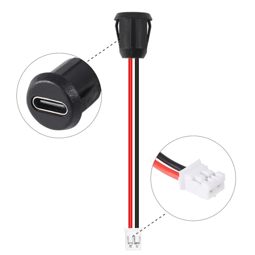 10-Pack USB-C Female to Male Charger Jacks - Chassis Crimp Connectors, Direct Watersafe Port, 3A High Current, Black Round - style: A