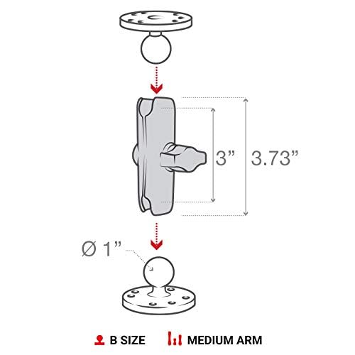 RAM MOUNTS Medium Double Socket Arm for B Size 1" Balls - size: 3.7 in.