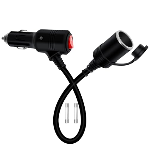 Cigarette Lighter Cable with On Off Switch 12V 24V Cigarette Lighter Extension Heavy Duty 16AWG 15A Fuse with LED Light, Waterproof Cover Suitable for Cars, Motorcycles, Boats (0.5 m/1.6FT) - size: 0.5 m/1.6FT