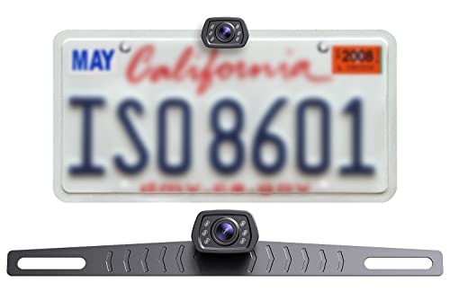ZEROXCLUB Car Backup Camera 6 LED Lights Night Vision, IP69 Waterproof Wired License Plate Rear View Camera 149° Wide View Reversing Camera for Car Pickup Truck SUV-B2