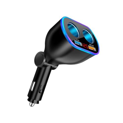Ankuee Car Cigarette Lighter Splitter, 12/24V 2-Socket Vehicle Charger Adapter with Voltmeter QC3.0 & USB Port 2.4A, Automotive Charging Accessories for GPS Dash Cam Phone, Universal Fit