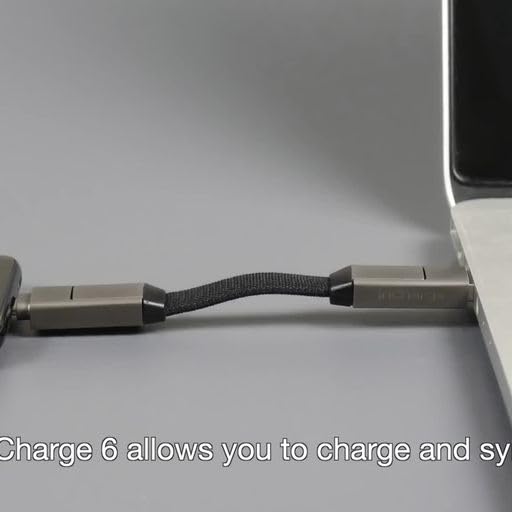 Rolling Square inCharge 6 - Keychain USB C Charger Cable, Lightning Cable and Micro-USB for Smartphone, Universal Cable Charger 6 in 1, USB Plug, 15W, Gray - color: Gray