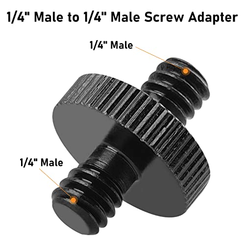 1/4" Male to 1/4" Male Threaded Tripod Screw Adapter Double Head Stud Standard Mounting Thread Converter for Camera Cage Mount Light Stand Monopo Shoulder Rig Tripod Black-2 Packs - color: 2 Packs
