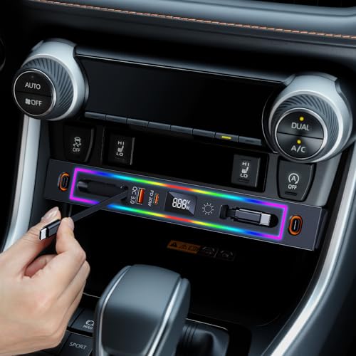 for Toyota RAV4 Car Charger USB Hub with RGB Light, 4-Port Retractable Docking Station for Toyota RAV4 Accessories 2025 2024 2023 2022 2021 2020, Center Console Phone Fast Charger/Adaptor Hub