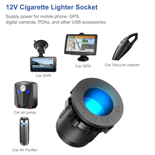 12V USB Outlet Marine Switch Panel Plug, PD3.0 and Dual QC3.0 USB Ports Aluminum Car Charger with LED Voltmeter Power Switch, Lighted 150W Cigarette Lighter Socket 2 in 1 DIY Kit for Boat RV ATV, etc. - color: Charger+Socket