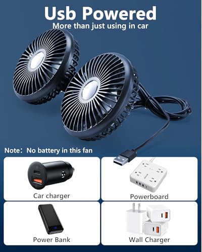 Dual Head Car Cooling Fans for Back Seat for Kids, Usb 5V/ 12V /24V Car Backseat Headrest Fan for Baby Rear Facing, Car Seat Cooler That Blow Cold Air for Vehicles Sedan Suv Rv Truck Without Ac - style: USB Powered